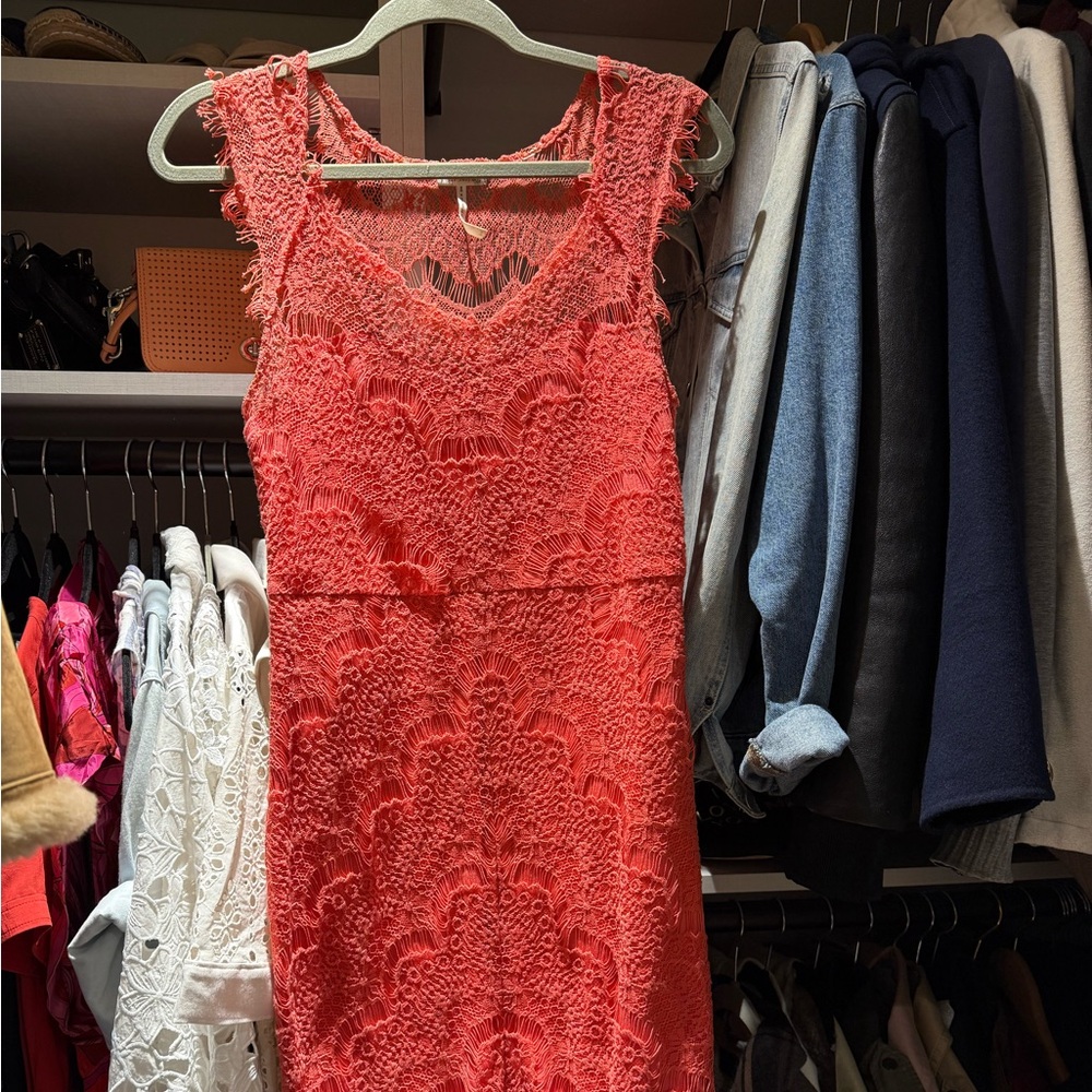 Free People coral lace dress, size small